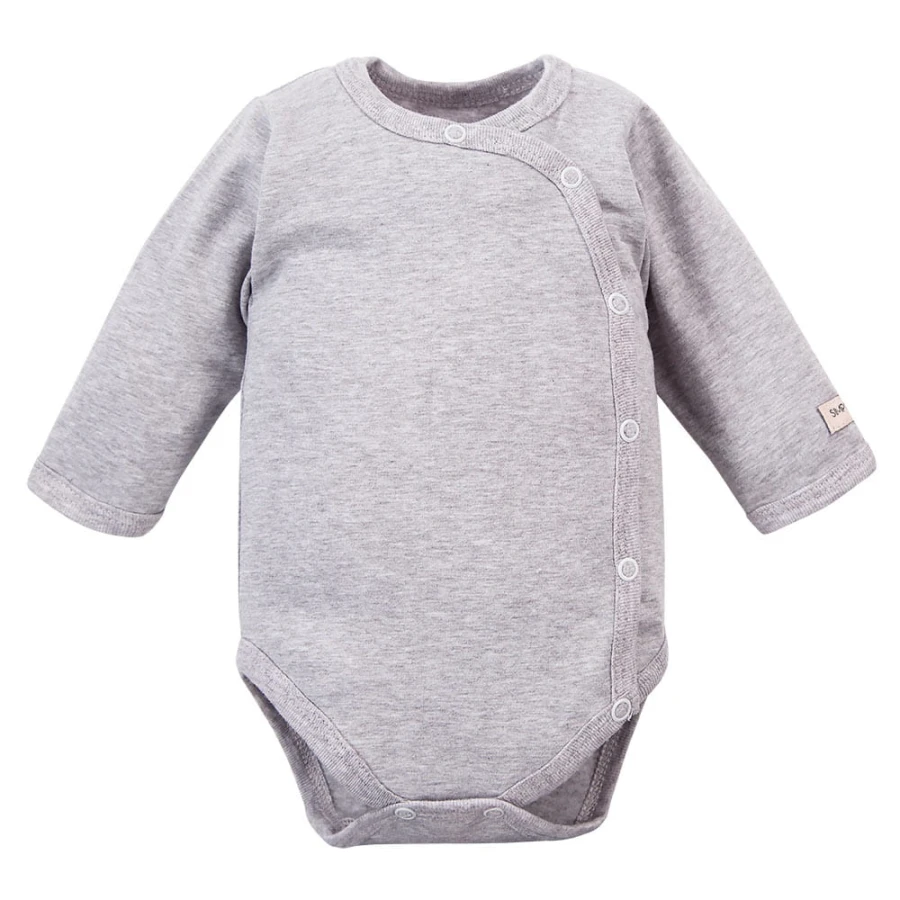 Babybody Uni Grau, durchgehend geknöpft