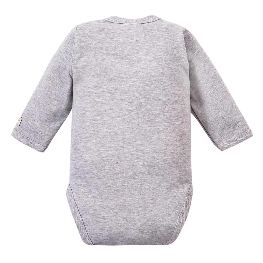 Babybody Uni Grau, durchgehend geknöpft