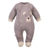 Babystrampler Braun Melange mit Bärenstickerei