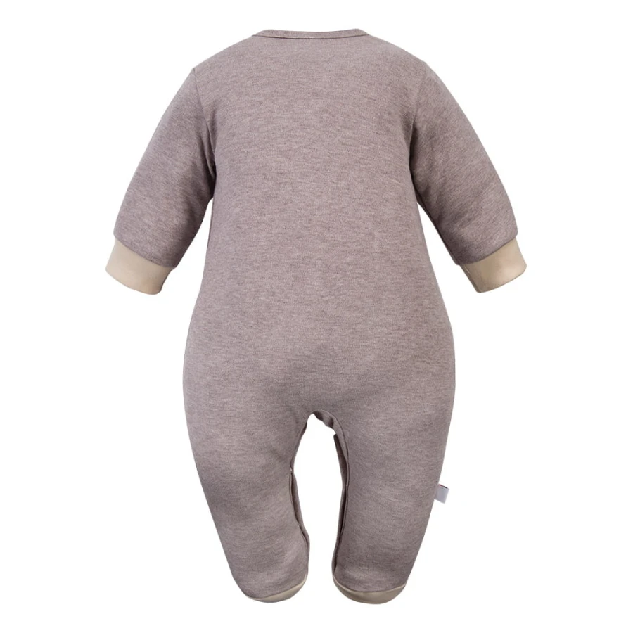 Babystrampler Braun Melange mit Bärenstickerei