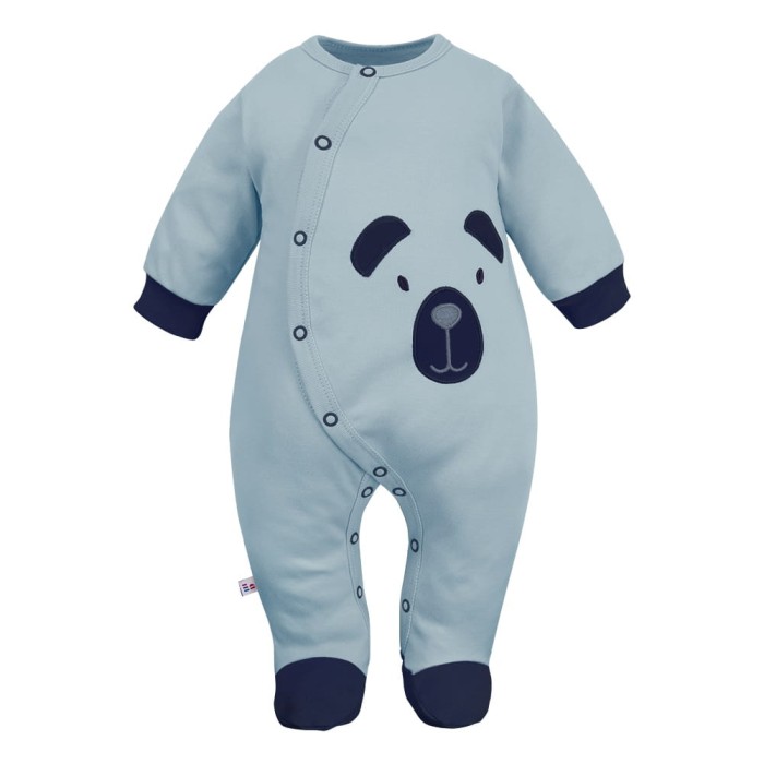 Babystrampler Blau mit Bärenstickerei