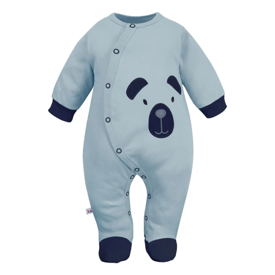 Babystrampler Blau mit Bärenstickerei