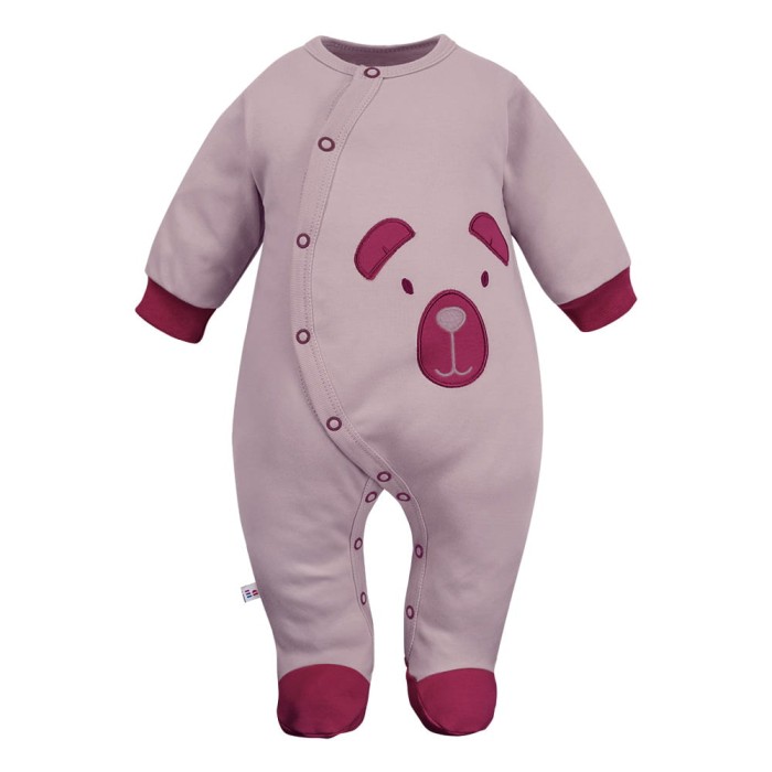 Babystrampler Rosa mit Bärenstickerei
