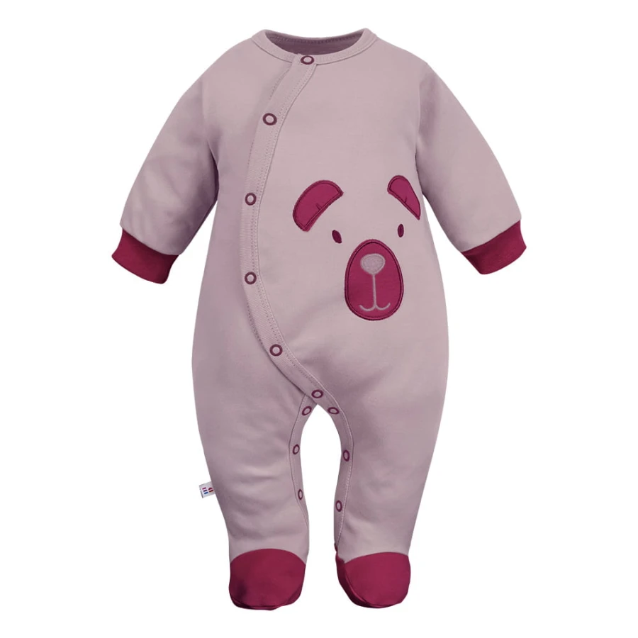 Babystrampler Rosa mit Bärenstickerei