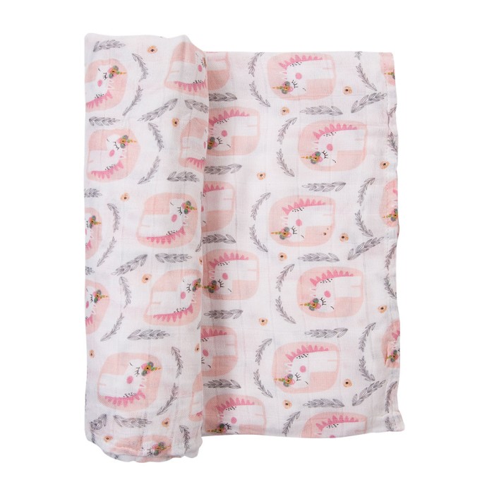 Weißes Musselin Pucktuch mit Einhörnern 120x120
