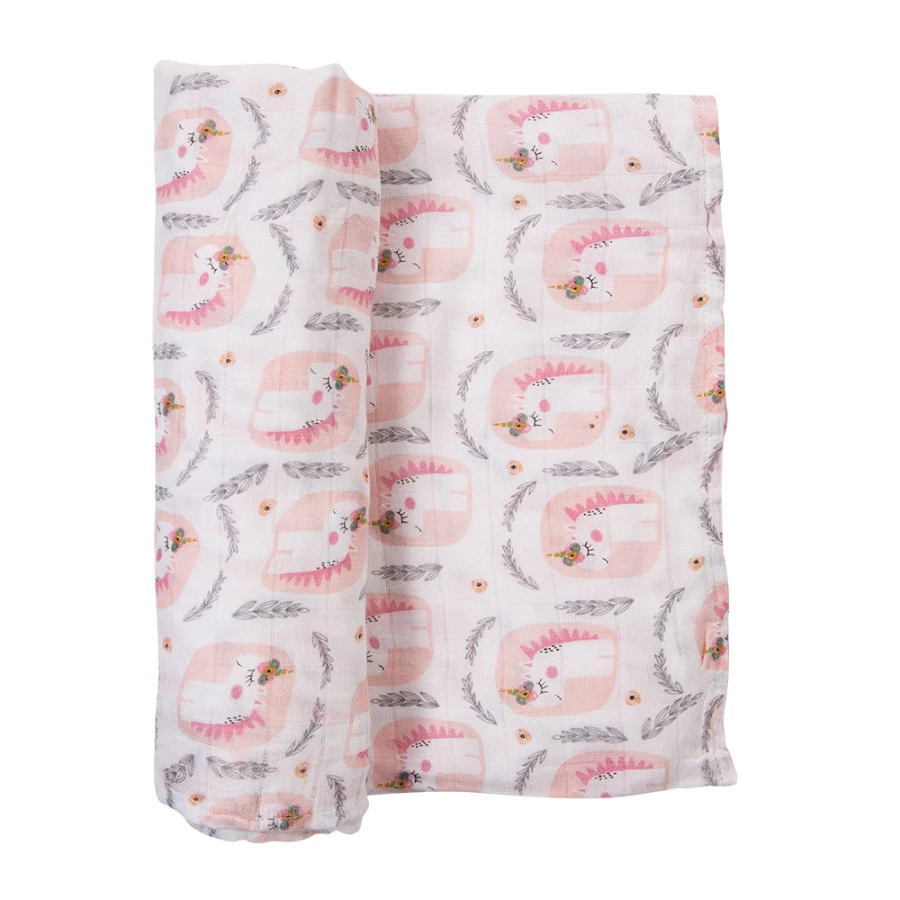 Weißes Musselin Pucktuch mit Einhörnern 120x120