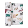 White bamboo swaddle with animals 120x120