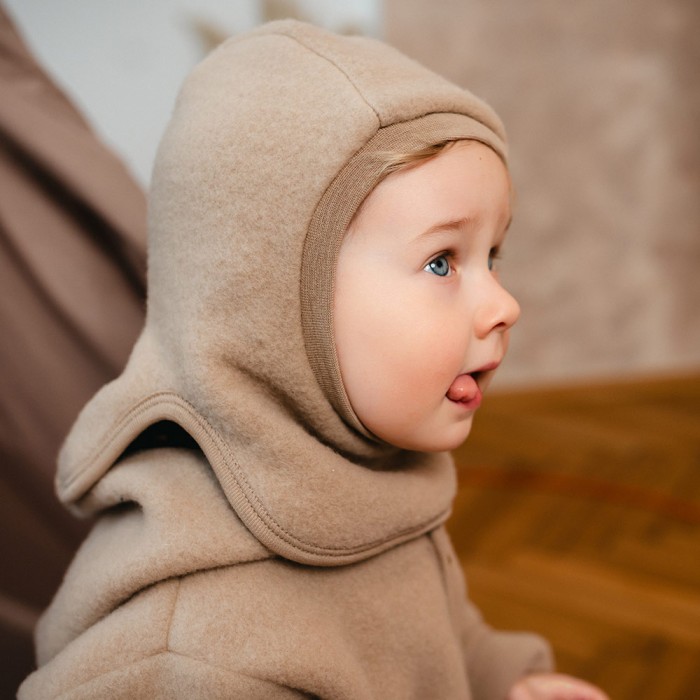Karamellfarbene Merino Kinder-Sturmhaube