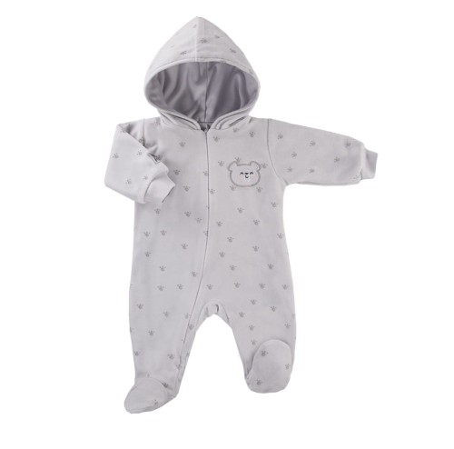 Hooded velvet playsuit SNOW gray