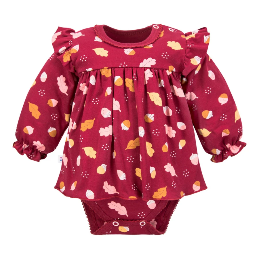 Mädchen-Set Body-Tunika und Leggings bordeaux mit Blättern und Eicheln