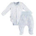 Bambus Baby Set Body und Hose blau mit Federn