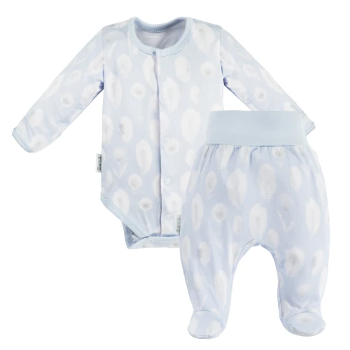 Bambus Baby Set Body und Hose blau mit Federn