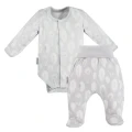 Bambus Baby Set Body und Hose grau mit Federn