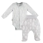 Baby bamboo set bodysuit and footed pants grey with feathers