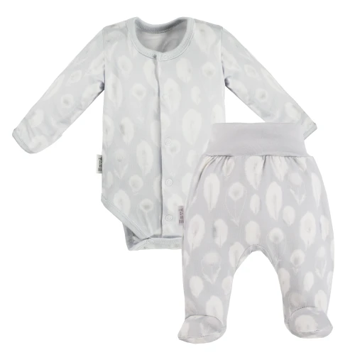 Bambus Baby Set Body und Hose grau mit Federn