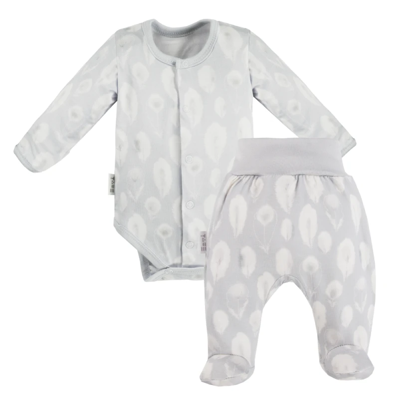 Bambus Baby Set Body und Hose grau mit Federn