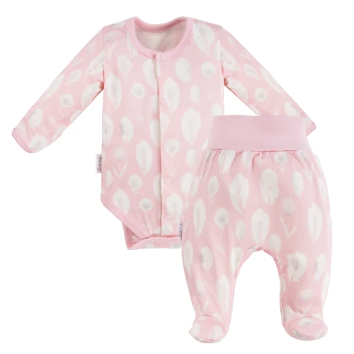 Bambus Baby Set Body und Hose rosa mit Federn