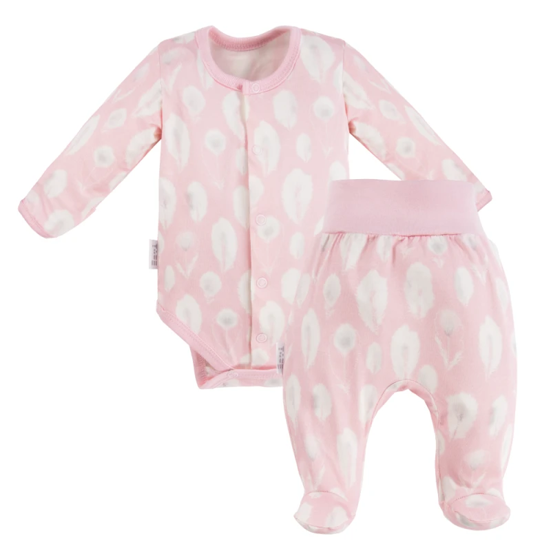 Bambus Baby Set Body und Hose rosa mit Federn