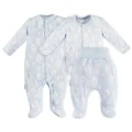 Bambus Baby Set Schlafanzug Body und Hose blau mit Federn