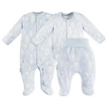 Bambus Baby Set Schlafanzug Body und Hose blau mit Federn