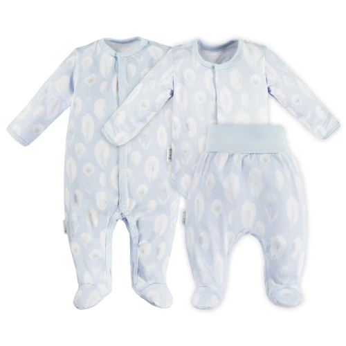 Bambus Baby Set Schlafanzug Body und Hose blau mit Federn