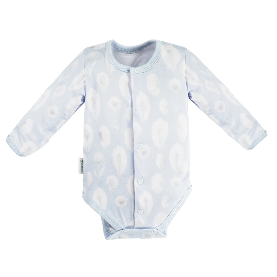 Bambus Baby Set Schlafanzug Body und Hose blau mit Federn