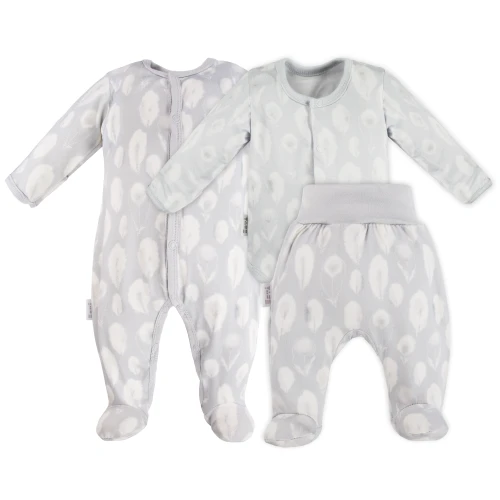 Bambus Baby Set Schlafanzug Body und Hose grau mit Federn