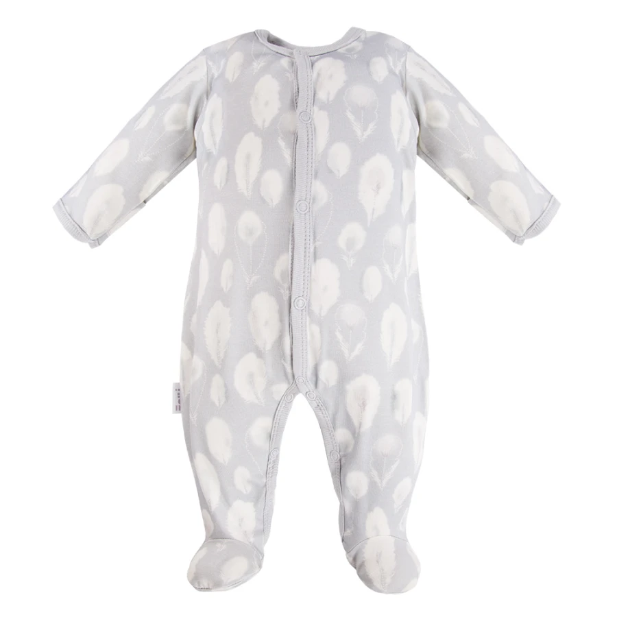 Bambus Baby Set Schlafanzug Body und Hose grau mit Federn