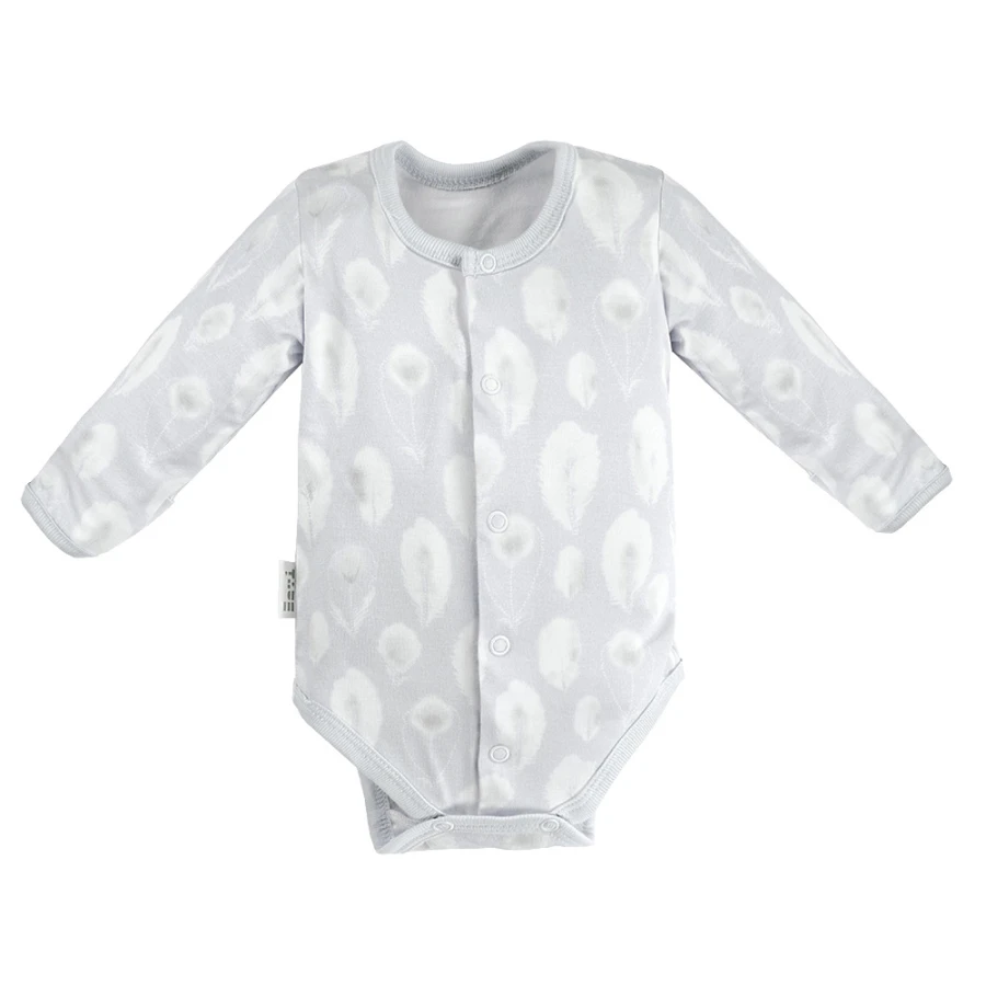 Baby-Set Schlafanzug, Strampler, Body, Mütze und Hose grau mit Federn