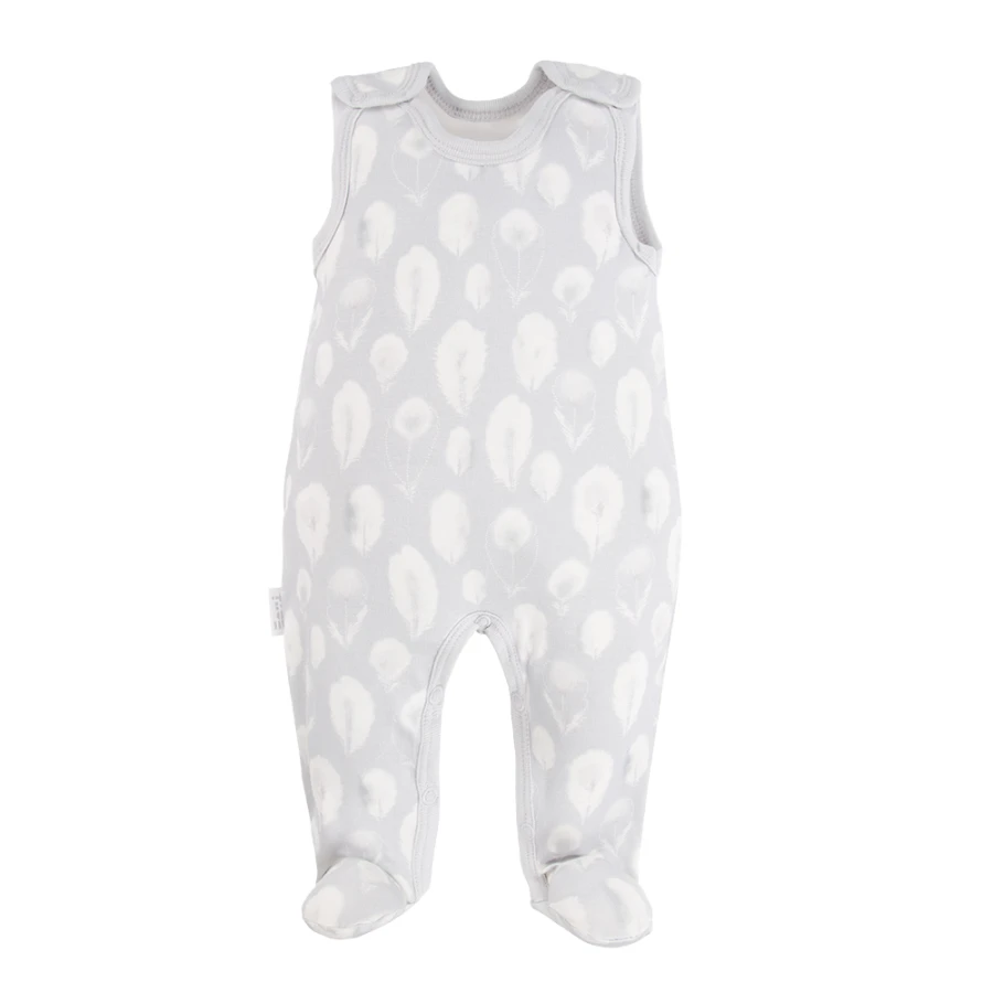 Baby-Set Schlafanzug, Strampler, Body, Mütze und Hose grau mit Federn
