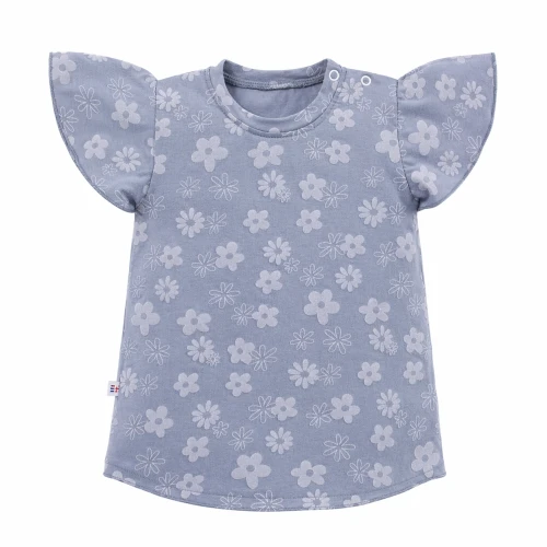 Butterfly sleeve t-shirt, blue with floral print