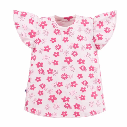 Pink floral T-shirt with flutter sleeves