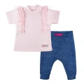 Mädchen-Set rosa Bluse mit Tüllrüsche und Jeanshose