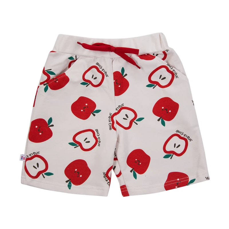 Ecru sweat shorts with apples