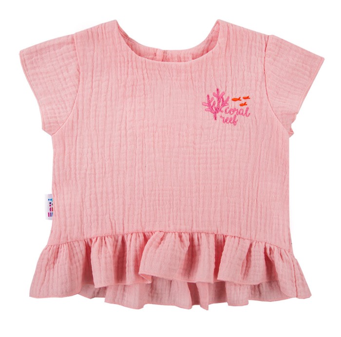 Set Rosa Musselinbluse und dunkelblaue Shorts