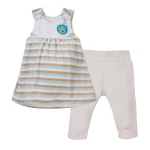 Set Tunika beige-türkis gestreift und Leggings beige