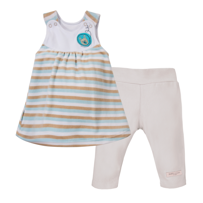 Set Tunika beige-türkis gestreift und Leggings beige