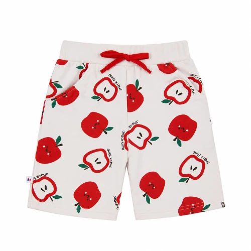 Ecrufarbene Sweatshorts mit Apfelmuster