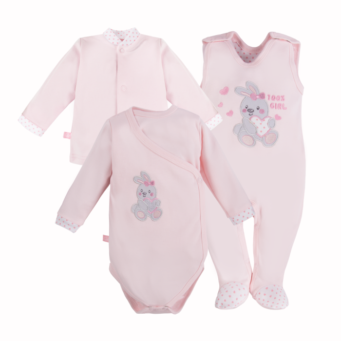 Babyset Body, Strampler und Jäckchen in Rosa