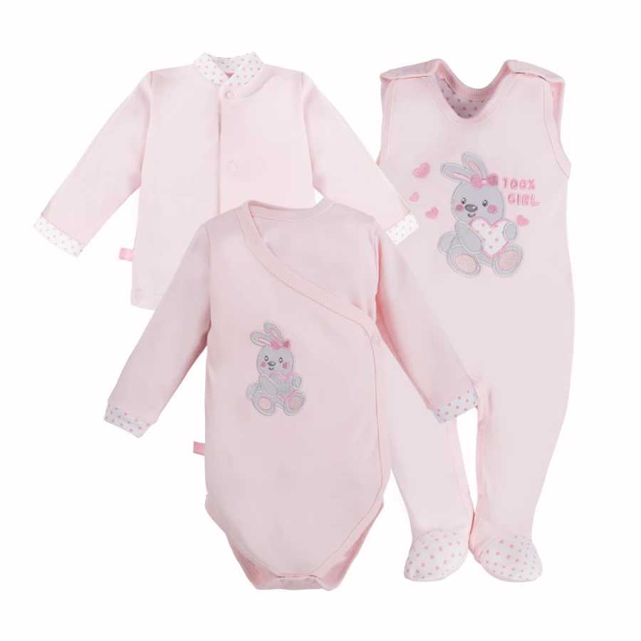 Babyset Body, Strampler und Jäckchen in Rosa