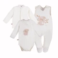 Babyset Body, Strampler und Jäckchen in Ecru