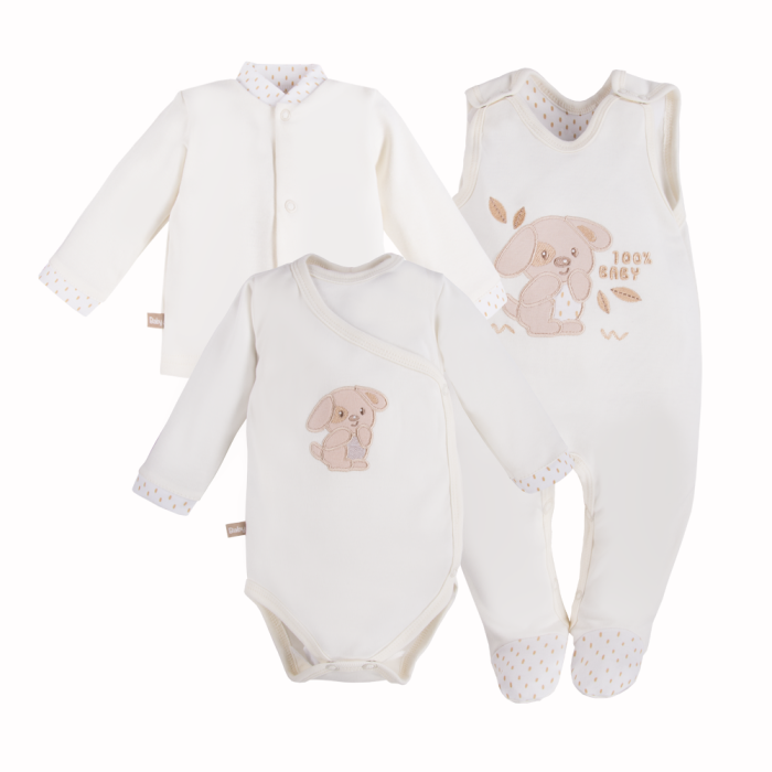 Babyset Body, Strampler und Jäckchen in Ecru