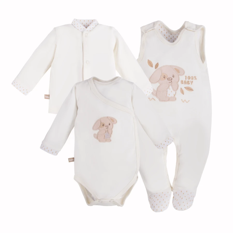 Babyset Body, Strampler und Jäckchen in Ecru