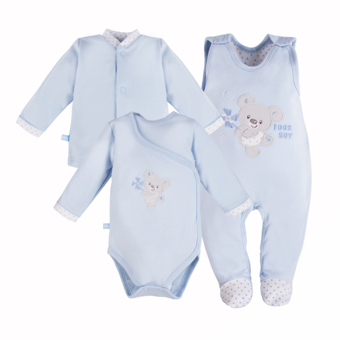 Babyset Body, Strampler und Jäckchen in Blau