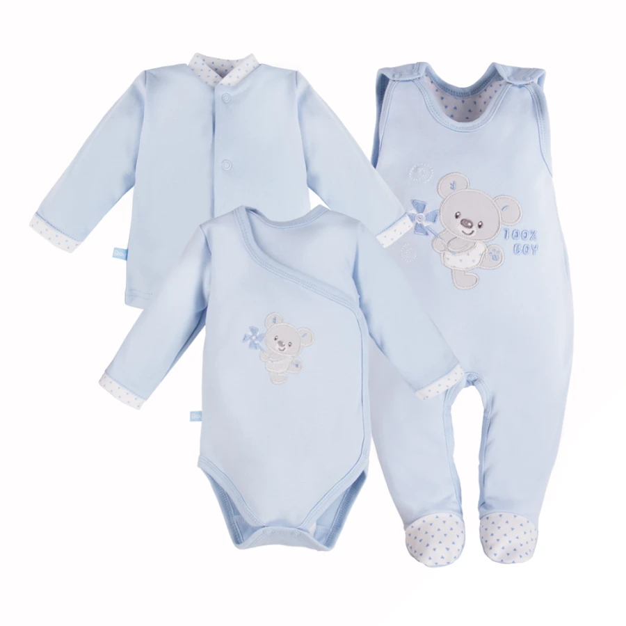 Babyset Body, Strampler und Jäckchen in Blau