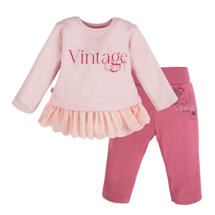 Mädchenset mit Tunika mit Tüllrüsche und rosa Leggings