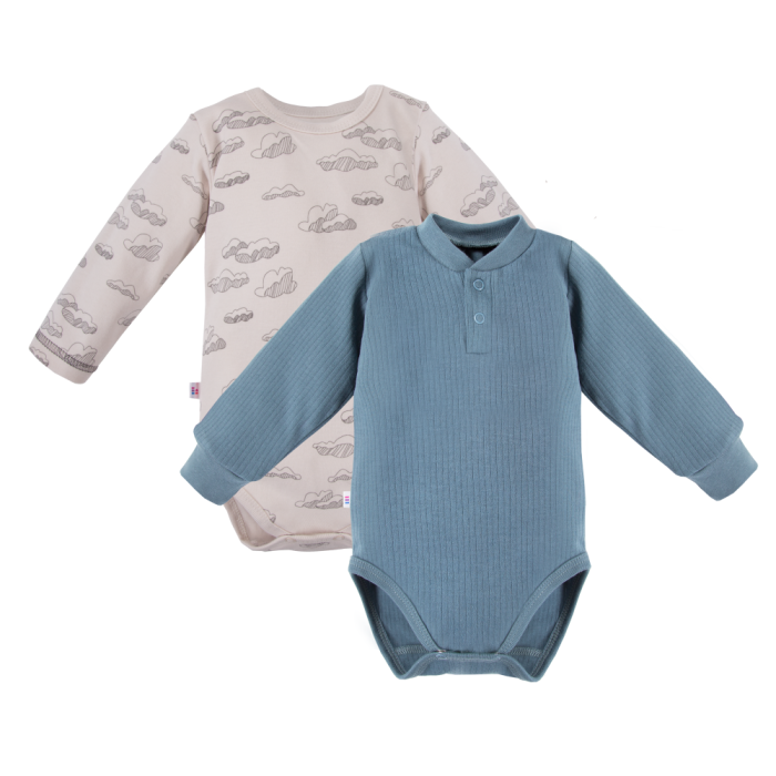 2er-Pack Bodys in Blau und mit Wolkenmuster