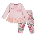 Mädchenset mit Tunika mit Tüllrüsche und Leggings mit Rosenmuster