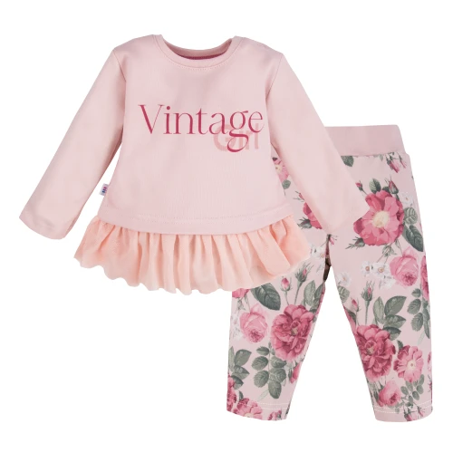 Mädchenset mit Tunika mit Tüllrüsche und Leggings mit Rosenmuster