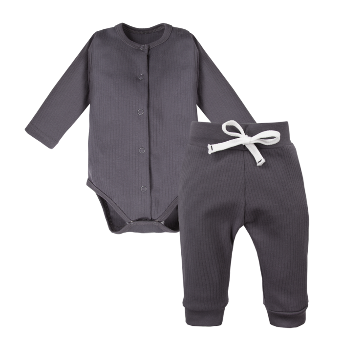 Set mit Wickelbody und gerippter graphitfarbener Hose